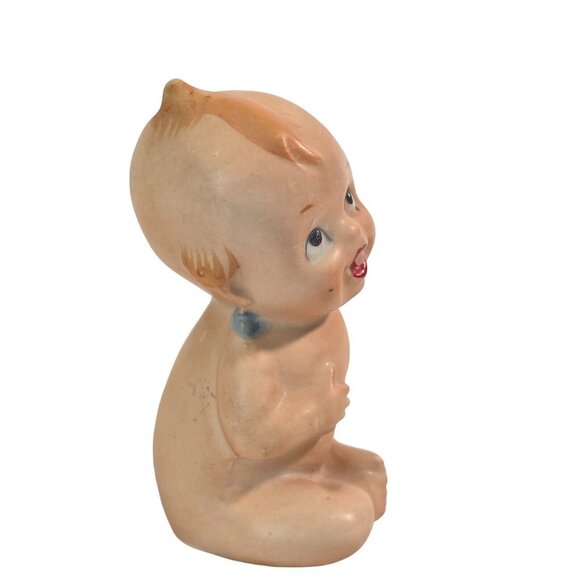 Vintage Kewpie Doll Figurine Bisque Baby Blue Wings Sitting Ceramic Figure 3 in - Picture 3 of 8
